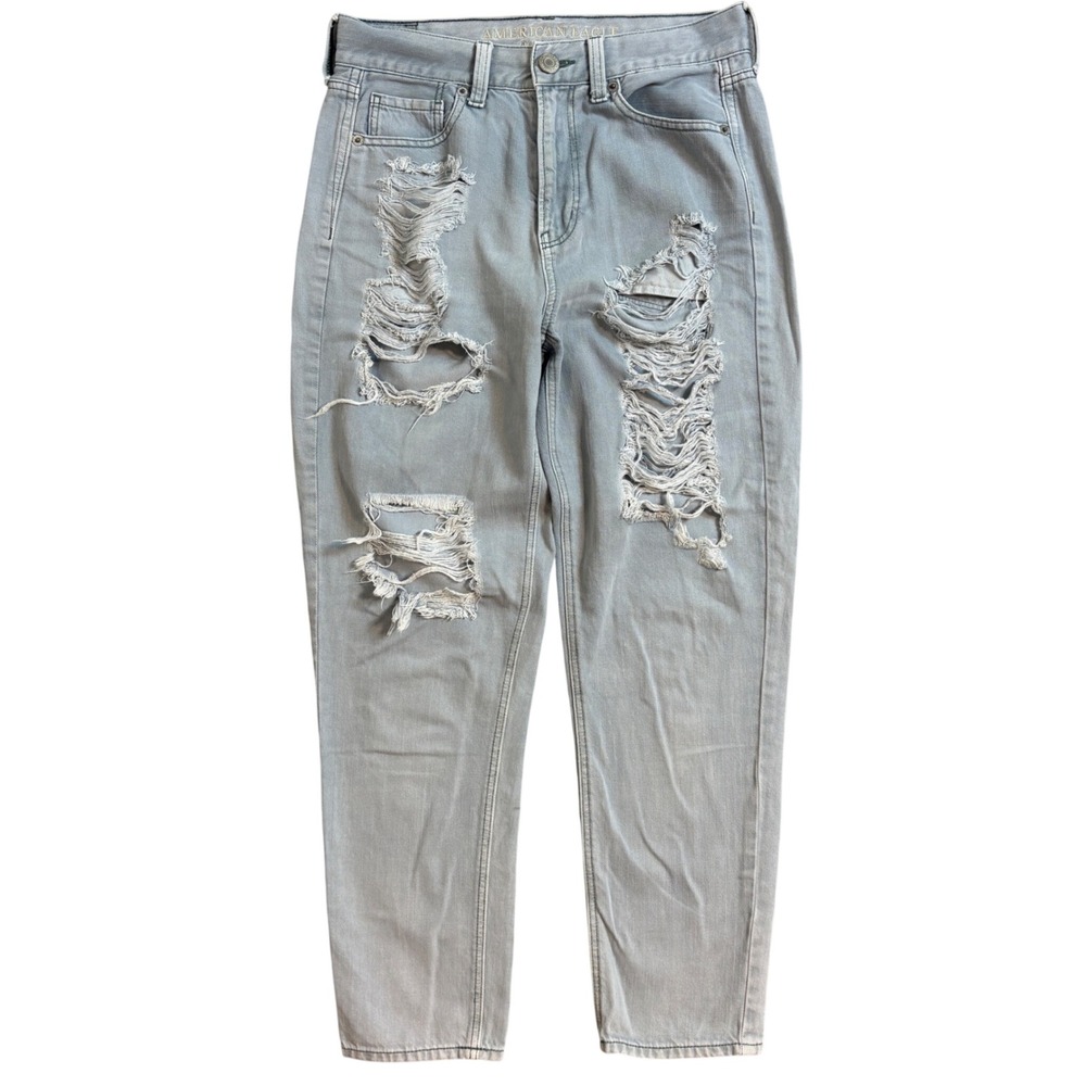 American Eagle Mom Jean Light Wash Distressed High Rise Denim Womens Sz 4 Short